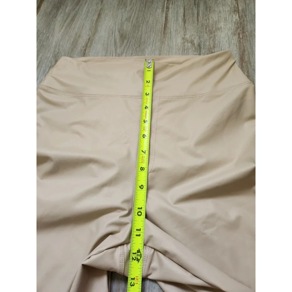 Aerie OFFLINE Nude Beige Pleather Leggings High Waisted Lightweight Yoga L EUC
